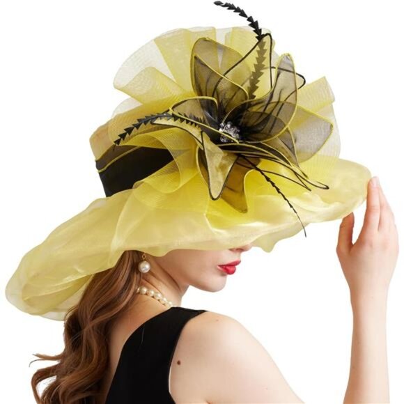 Women\'s Organza Church Derby Hat Wide Brim Sun Caps Tea Party Hat main image 14